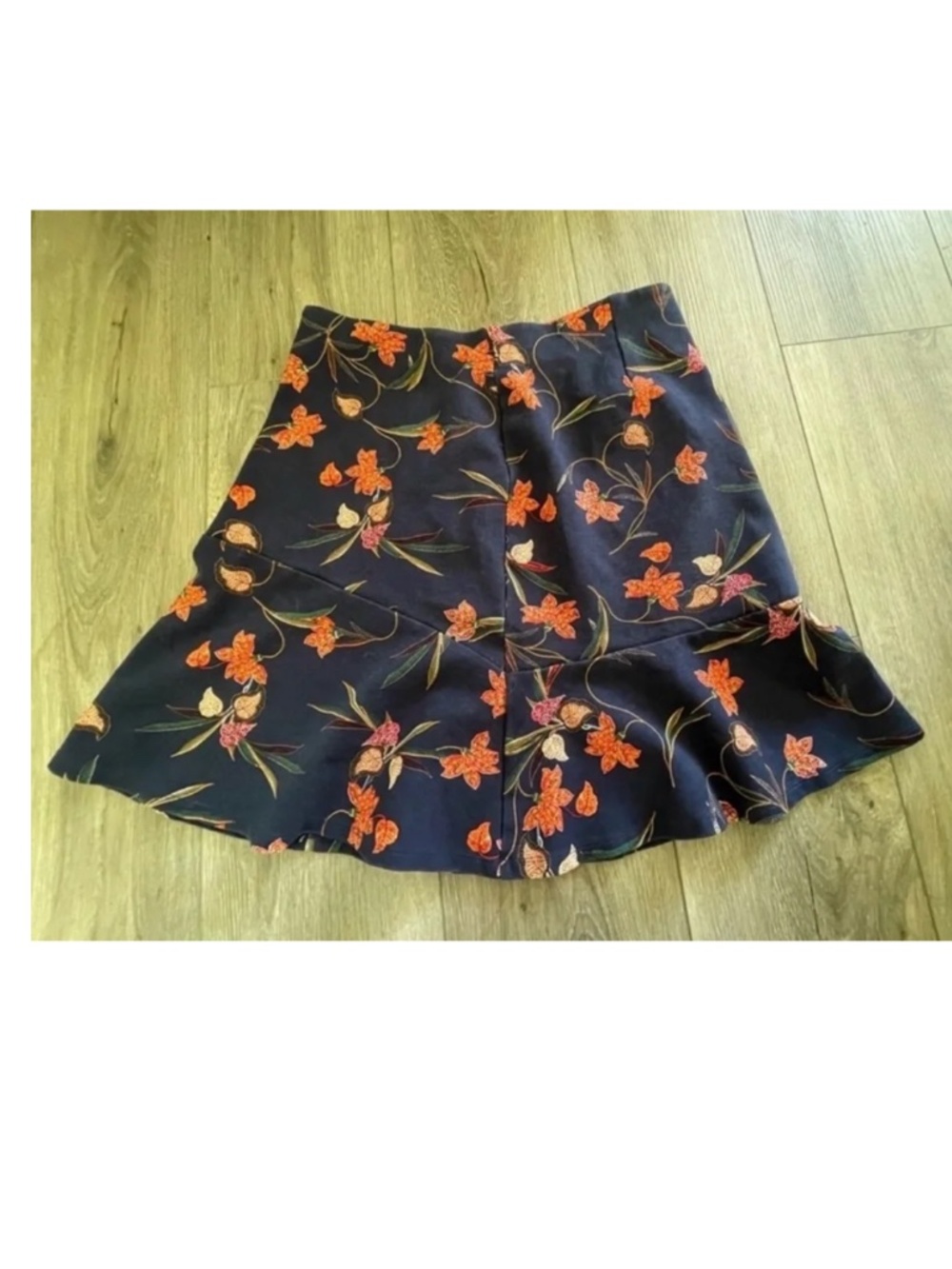 LOFT Navy Floral Print Flared Knee-Length Skirt